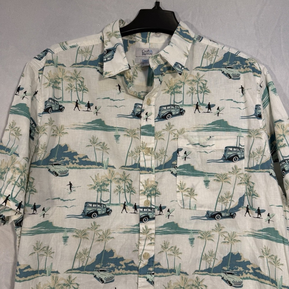 croft and barrow‎ Men's Short Sleeve Button Hawaiian Vacation L Linen Blend